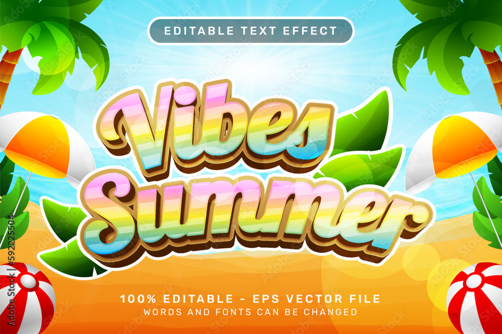 Poster vibes summer 3d text effect and editable text effect with a beach background