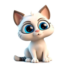 Beautiful kitten with a smile in 3D cartoon style..Created with generative AI