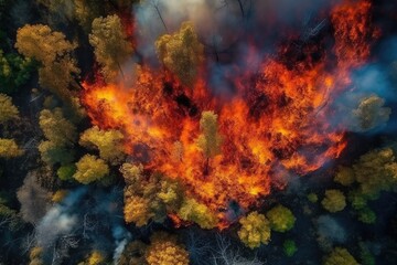 Naklejka na ściany i meble Fire From the Sky: Captivating Top-View of a Forest Blaze 22 
