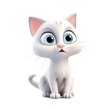 Beautiful kitten with a smile in 3D cartoon style..Created with generative AI