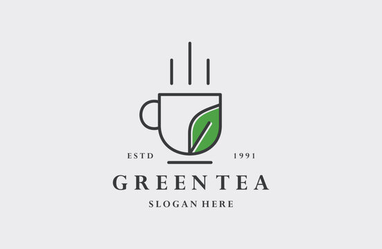 Green tea logo vector icon illustration hipster vintage retro .