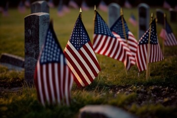 American flags in ground celebrating or honoring veterans, Generative Ai