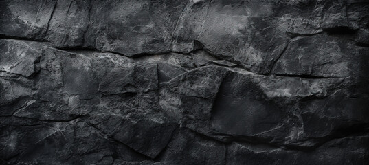 Black concrete wall, grunge stone texture, dark gray rock. AI generated