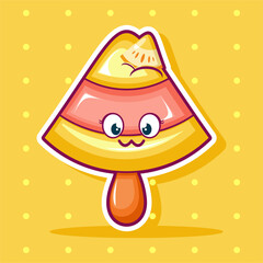 Cartoon illustration of pineapple ice cream with cute face