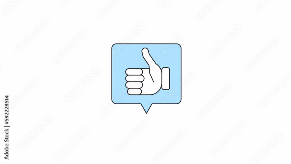 Poster animated thumb up notification. flat outline style icon 4k video footage for web design. floating si