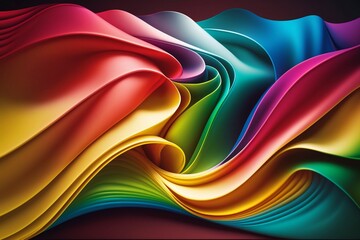 Abstract Rainbow Waves on Satin Background, Generative Ai