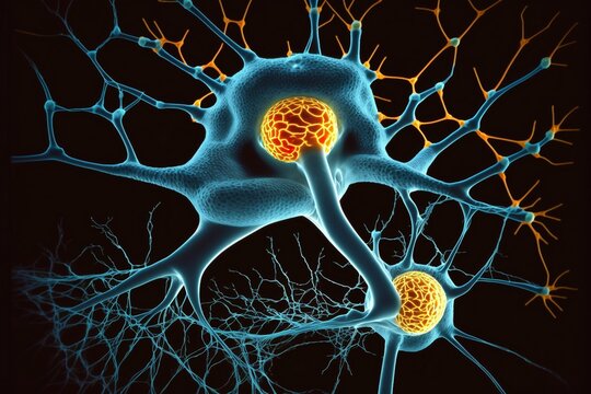 Neuron and synapse structures depicting the brain, Generative Ai