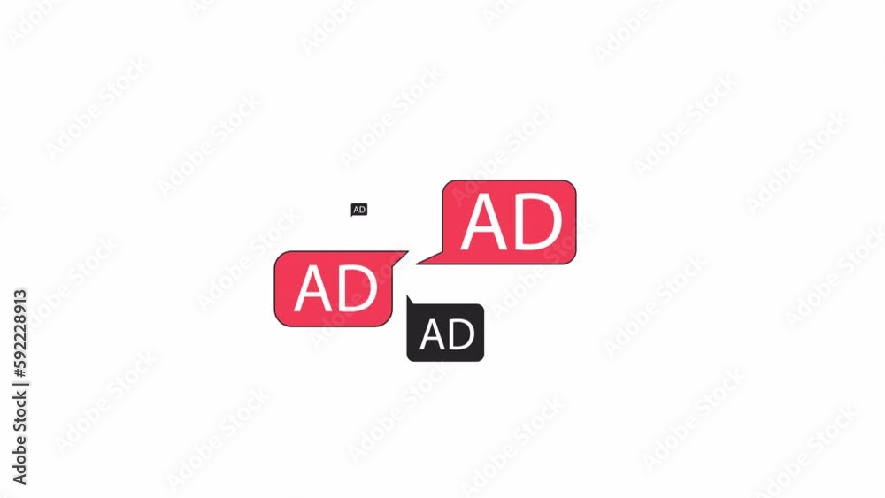 Poster animated too many ads bubbles. flat outline style icon 4k video footage for web design. pop ups isol
