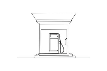 Single one line drawing Gas fuel station. Gas station concept. Continuous line draw design graphic vector illustration.