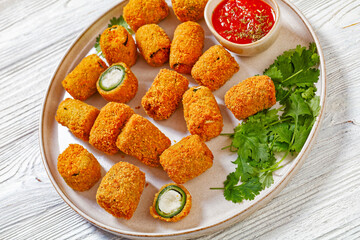breaded crispy fried jalapeno poppers, top view