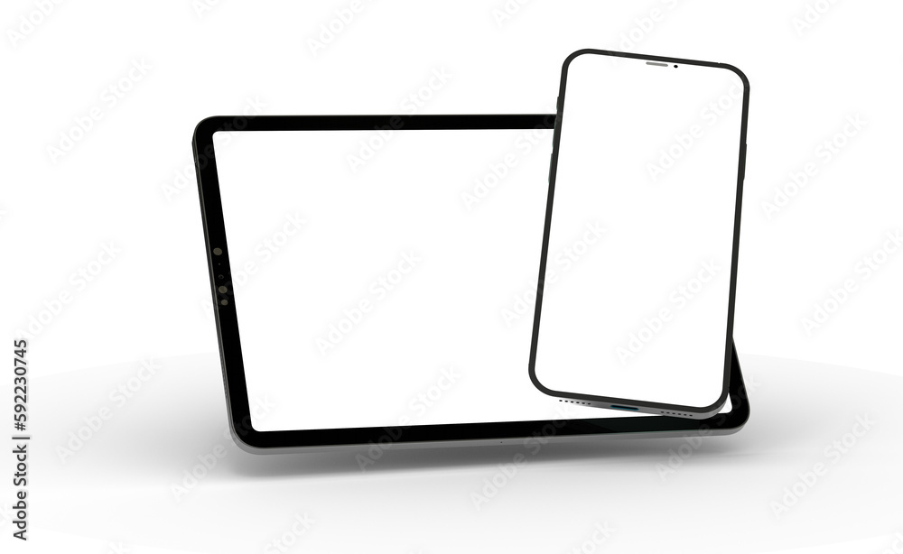 Poster black tablet computer with blank screen, isolated on white background