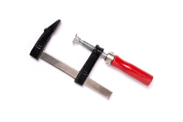 Bar clamp or F- clamp isolated on white background, top view, flat lay.