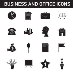 Collection of simple icons on the topic: business and office. Isolated on white background.