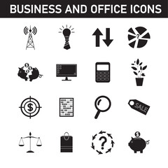 Collection of simple icons on the topic: business and office. Isolated on white background.