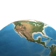 Obraz premium High resolution satellite view of Planet Earth, focused on North America, USA, Mexico, Central America and Caribbean Islands - 3D illustration, elements of this image furnished by NASA.
