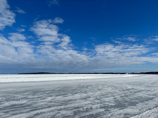 Winter landscape of ice road in the north of Sweden