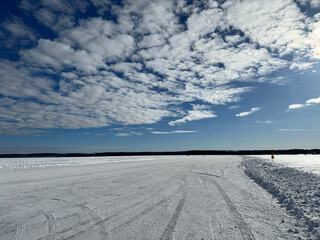 Winter landscape of ice road in north Sweden