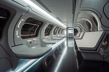 futuristic subway tunnel interior architecture design, idea for background wallpaper, Generative Ai