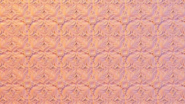 Intricate Bright Decorative Pattern Wallpaper. Pink and Yellow 3D Baroque Background.