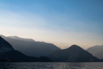 Beautiful mountains of Lake Maggiore during sunset