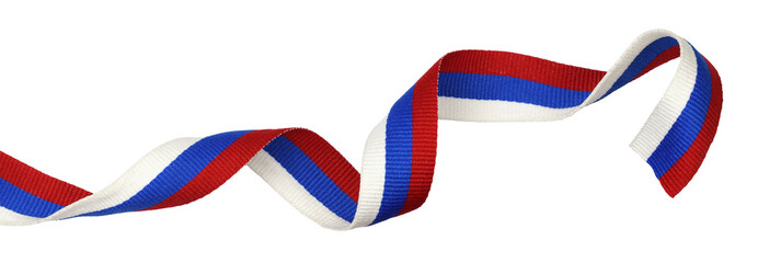 Twisted rep ribbon in colors of Russian flag isolated on white or transparent background