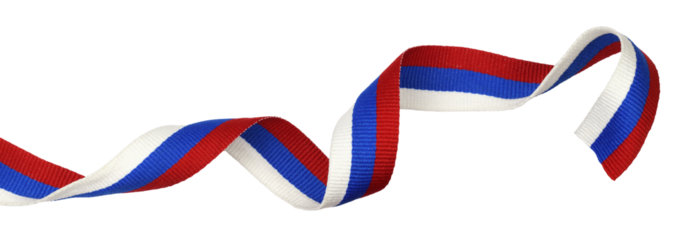 Twisted rep ribbon in colors of Russian flag isolated on white or transparent background