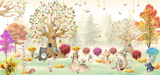 Wallpaper for the children's room. Photo wallpapers. Children's greeting card. 