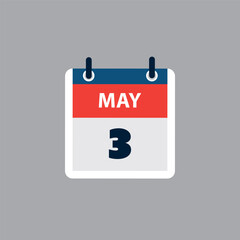 Simple Calendar Page for Day of 3rd May - Banner, Graphic Design Isolated on Grey Background - Design Element for Web, Flyers, Posters, Useful for Designs Made for Any Scheduled Events, Meetings