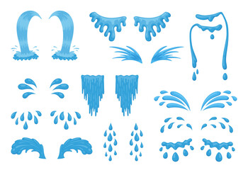 Droplet of cry eye tear water drop puddle sweat icon set cartoon vector illustration