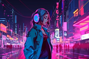 Cyber girl in Neon City