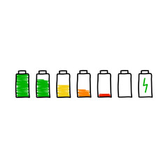 Doodle battery levels icon set