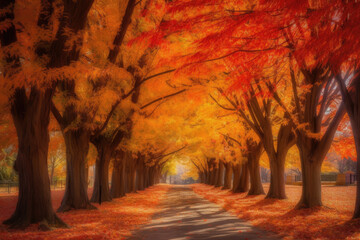 Tranquil Trails: A Pathway of Trees in their Fall Foliage