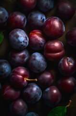 Fototapeta premium Lots of ripe plums. Background design with fresh plums. Generative AI.