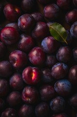 Obraz premium Lots of ripe plums. Background design with fresh plums. Generative AI.