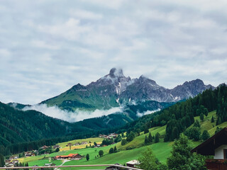 Fototapeta na wymiar Filzmoos, Austria, 5. July 2021 - View of the mountain in Filzmoos