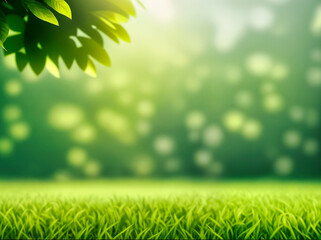 Fototapeta na wymiar Green blurred background and sunlight