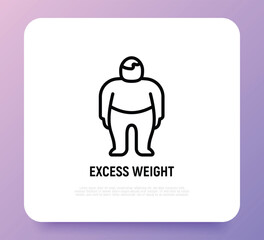 Obesity, excess weight thin line icon. Overweight, unhealthy body, dieting. Chubby man. Vector illustration.