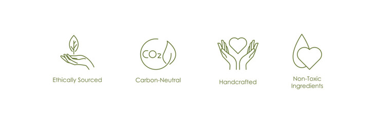 ethically sourced, carbon neutral, handcrafted, non toxic ingredients  Eco-Friendly Icons Set - A Complete Collection of Vector Illustrations for Sustainable Design Projects