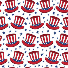 American hats seamless pattern. Happy Independence Day, vector design illustration. 