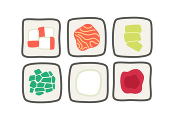 Maki rolls assortment semi flat colour vector object. Sushi set from japanese restaurant menu. Editable cartoon style icon on white. Simple spot illustration for web graphic design and animation © The img