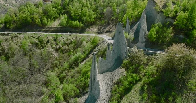 aerial view of Euseigne rock formation in the Swiss alps