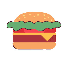 Juicy cheeseburger from fast food restaurant semi flat colour vector object. Hamburger with cheese. Editable cartoon style icon on white. Simple spot illustration for web graphic design and animation