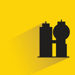 silhouette city building with shadow on yellow background