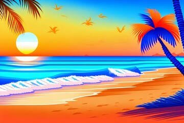 Fototapeta na wymiar sunset on the beach-Generate AI