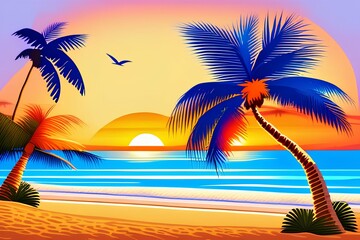 tropical sunset with trees-Generate AI