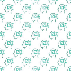 Computer Chip inside Head vector outline seamless pattern