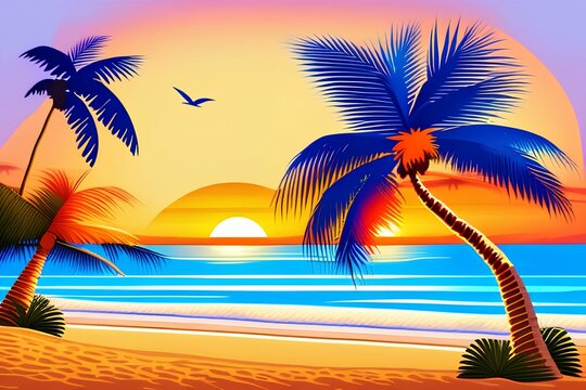 tropical sunset with trees-Generate AI