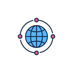 Earth Globe and Neural Network vector AI concept colored icon