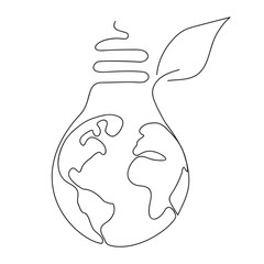 Happy earth day, continuous single line drawing.Earth hour day, vector