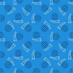 Globe on Hand vector concept line seamless pattern